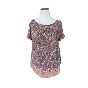 Knox Rose Womens Off The Shoulder Top Size XL Floral Romantic Soft Boho Festival